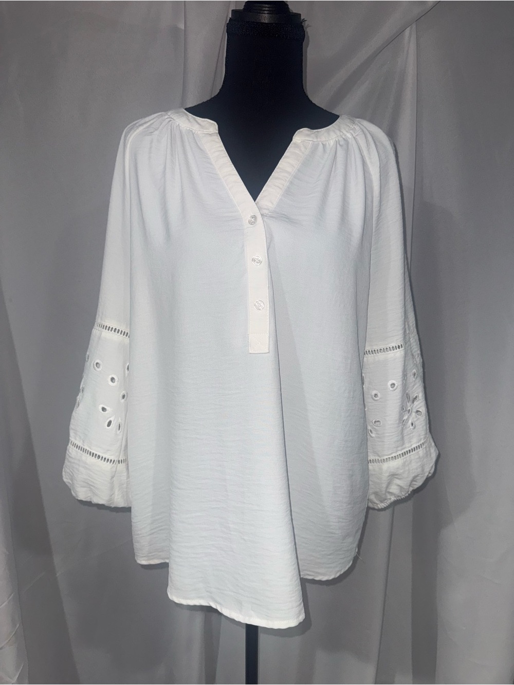 White Eyelet Sleeve Peasant Tunic - Relaxed Women’s Top